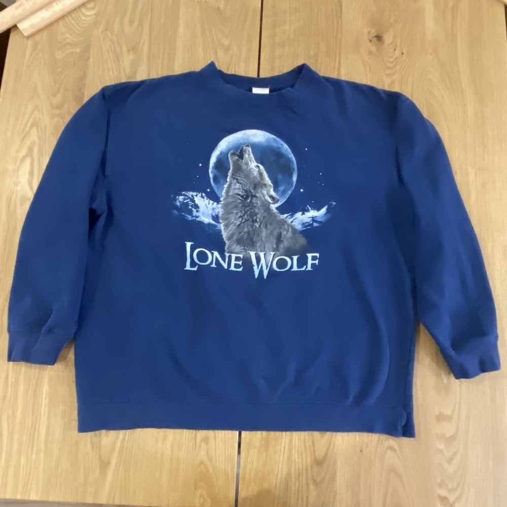Lone Wolf VTG Crewneck Graphic sweatshirt Unisex Blue Large Lifestyle classics